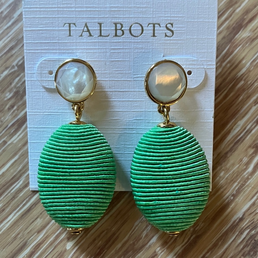 Talbots Green Thread Wrap Drop Earrings